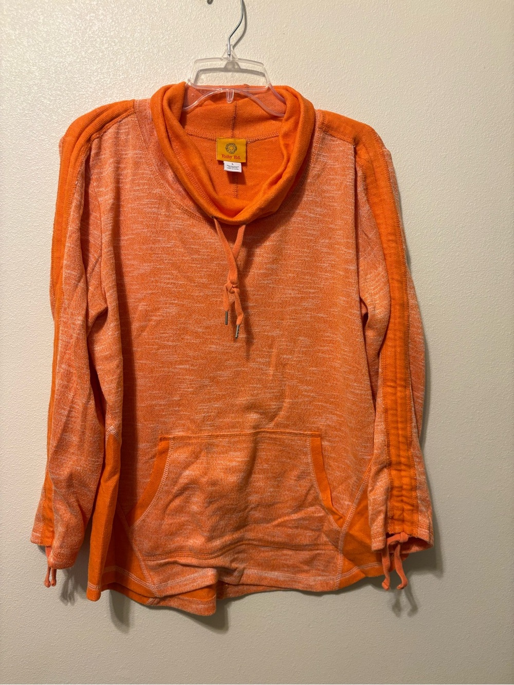 Ruby Rd. Orange Cowl-Neck Pullover with Kangaroo Pocket
